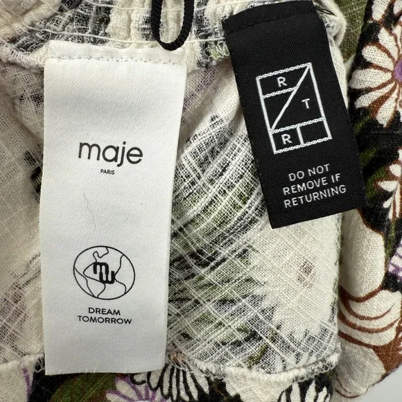 Maje Floral Top Puff Sleeve Sz L Boho Milkmaid Fairy Cottage Loflower Peplum - Picture 7 of 12